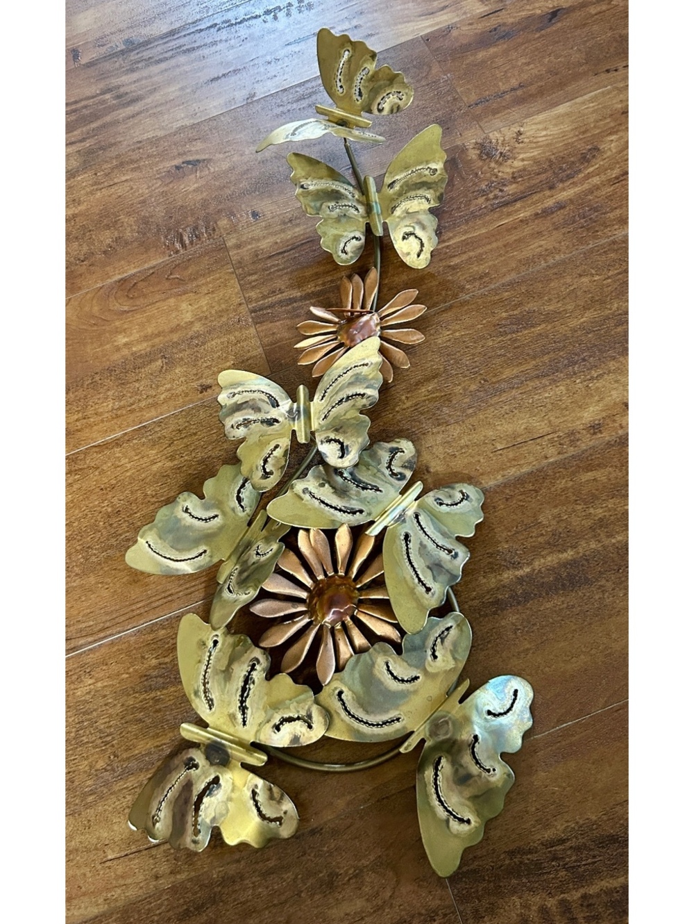 Vintage Metal Butterfly Floral Wall Sculpture